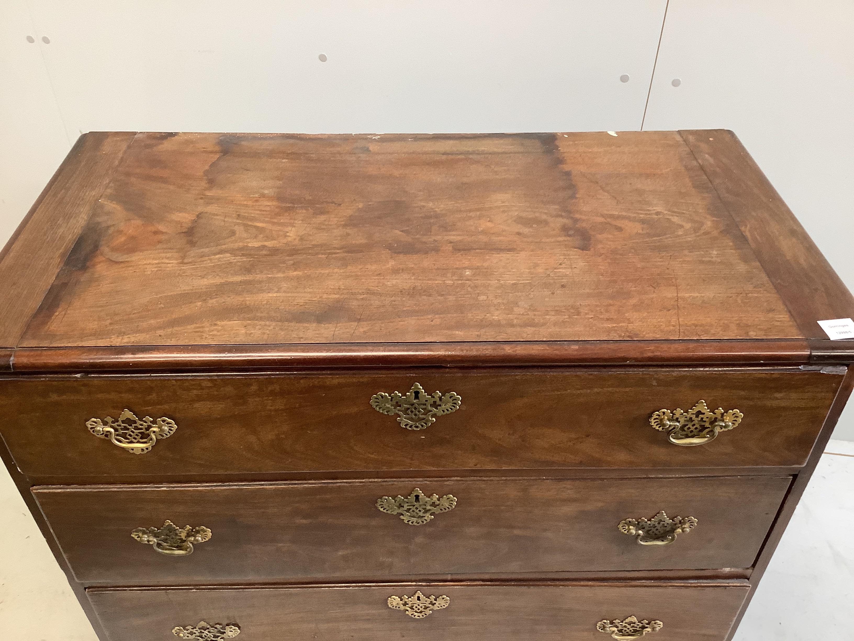 A George III mahogany three drawer chest, adapted, width 107cm, depth 53cm, height 89cm